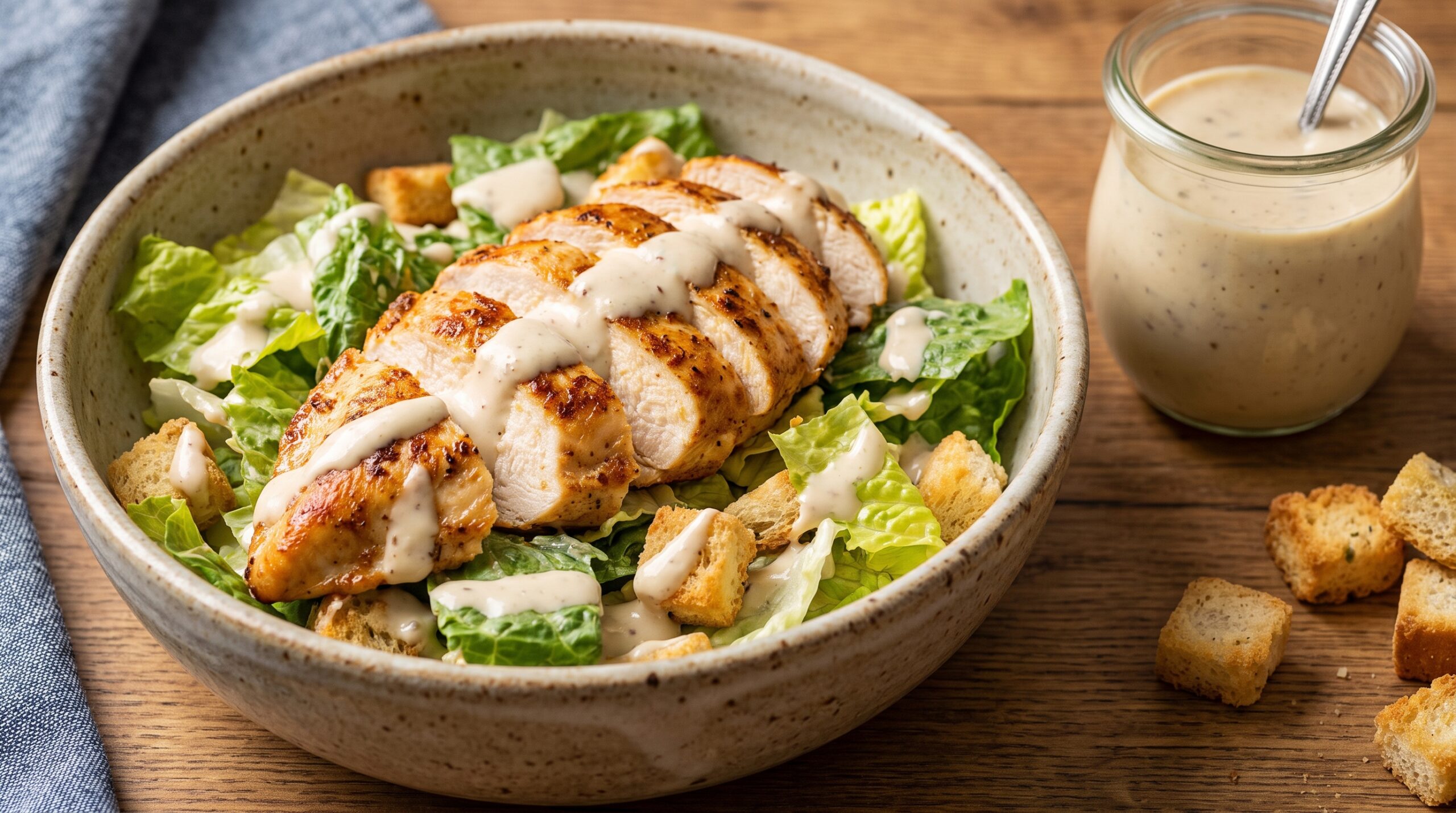 Caesar com Frango Dourado e Molho Caseiro de Anchovas